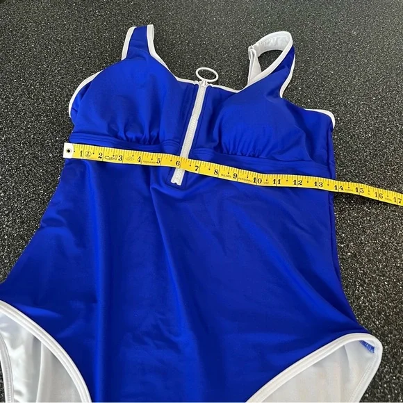 Charmo Blue Zipper Front One-Piece Swimsuit Size L - Picture 11 of 12